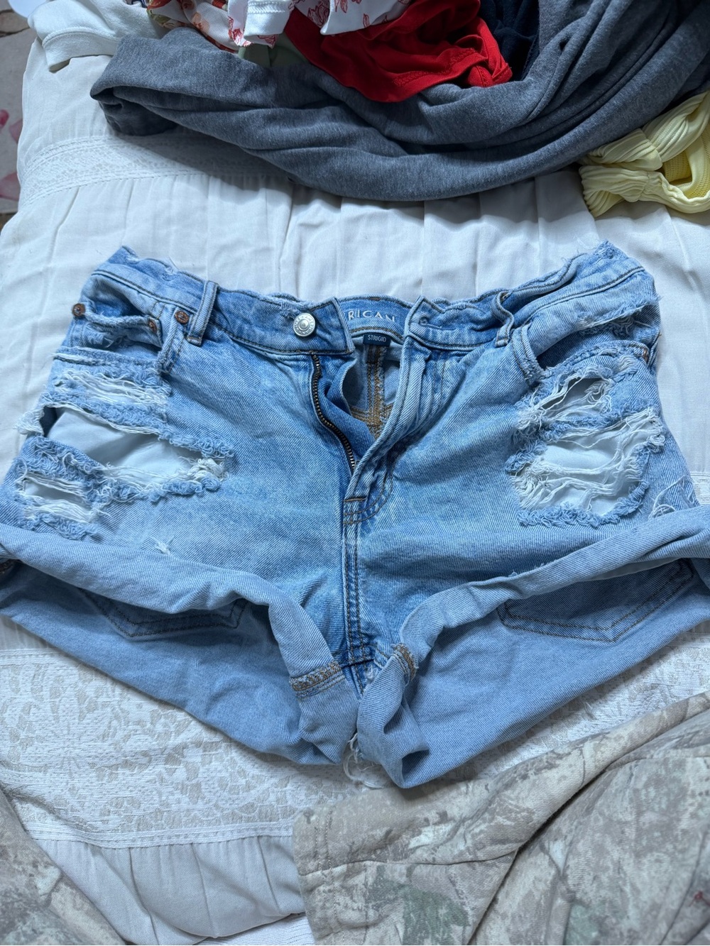 American Eagle Outfitters Light Blue Distressed Denim Shorts